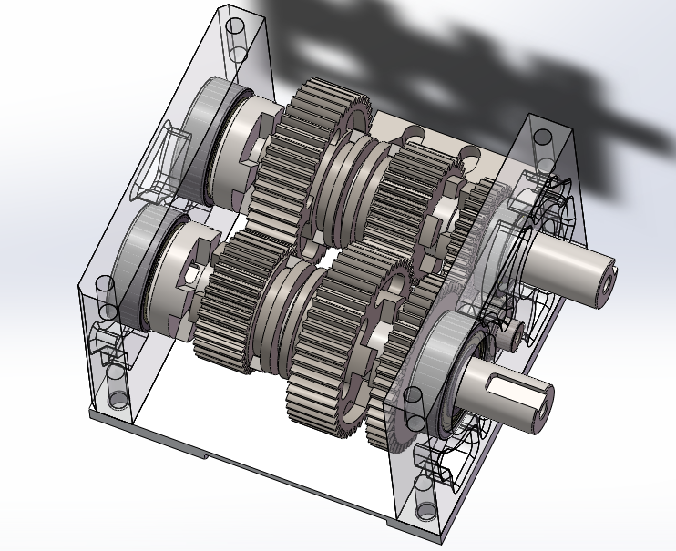 【差减变速器】齿轮变速器3速+倒车结构3D图纸 x_t格式